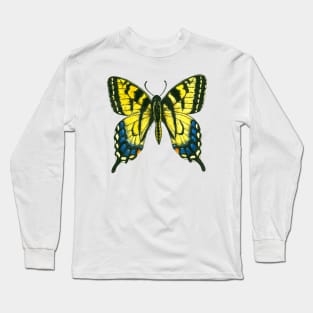 Tiger swallowtail butterfly watercolor and ink art Long Sleeve T-Shirt